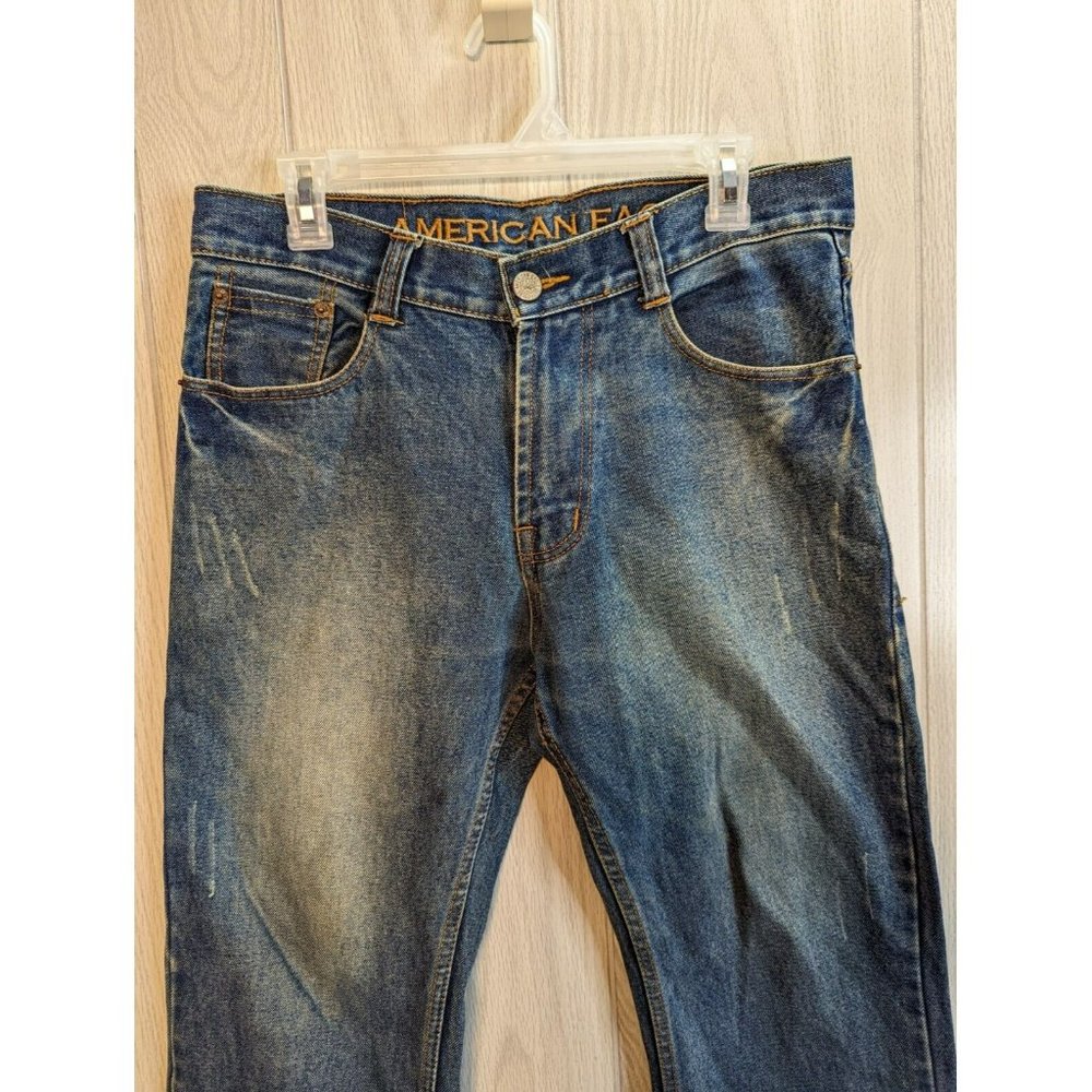 American Eagle Low Rise Boot Bootcut Denim Jeans Dark Mens Size 33/24 ALTERED - Picture 2 of 11